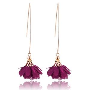 Boho Spring Purple Flower Petal Gold Threader Earrings